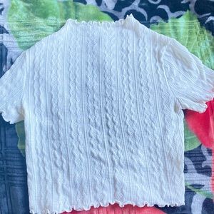 Basic White Crotchet Crop Top With Mock Neck